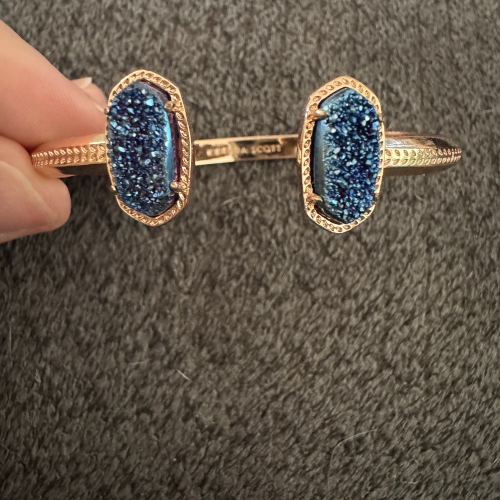 Kendra Scott Rose Gold Elton Cuff Bracelet with Blue Drusy